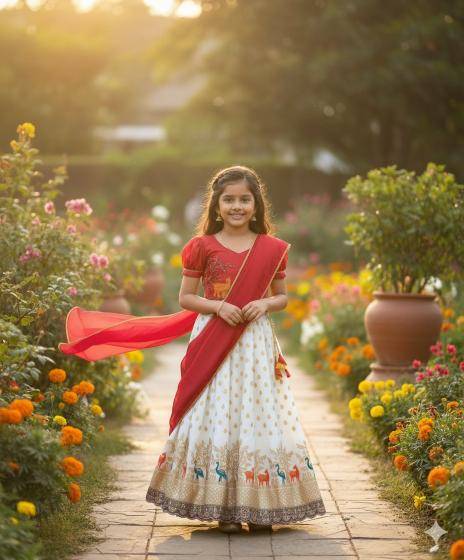 Beautiful Deer Duck Maggam Chinnon Silk Red Affordable kids clothing in Mumbai